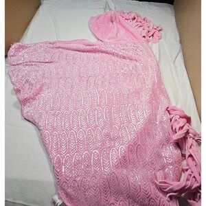 Justice Pink Unicorn Hooded Blanket‎ Cape Plush Sparkle Print w pockets One Size